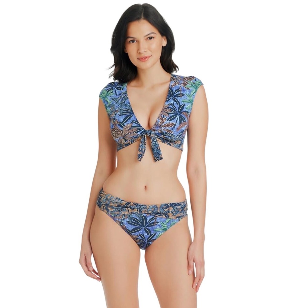 Bleu Rod Beattie By the Sea Tropical Palm Bikini Set Blue Tan Size 6